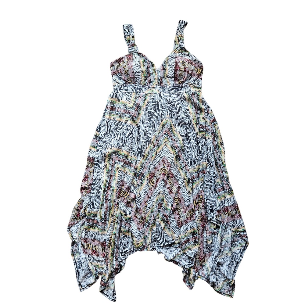 American Rag Cie Midi Dress Womens XL Mixed Animal Print Chevron Smocked
